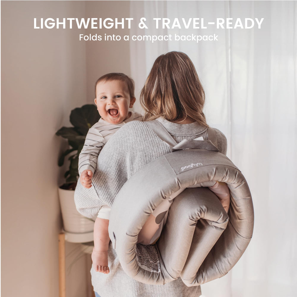 Lulyboo Bubble Travel Lounge outer pocket stores wipes and small essentials.