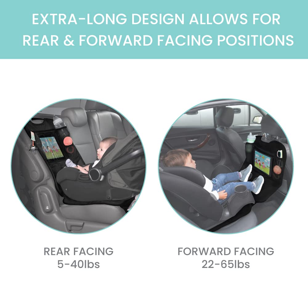 Lulyboo car seat protector toy storage pockets organize small toys and snacks.