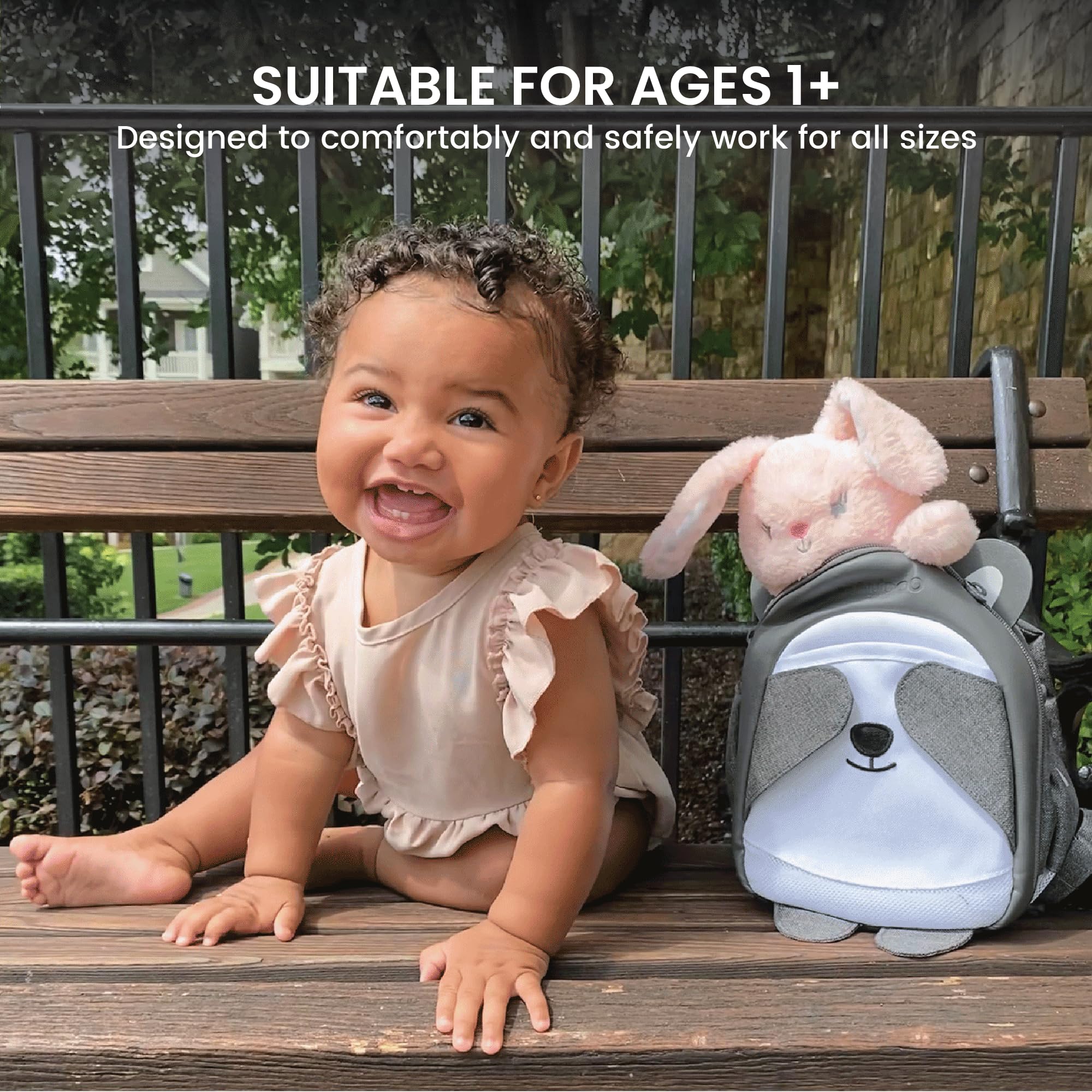 Lulyboo Panda backpack adjustable padded straps for comfortable carry.