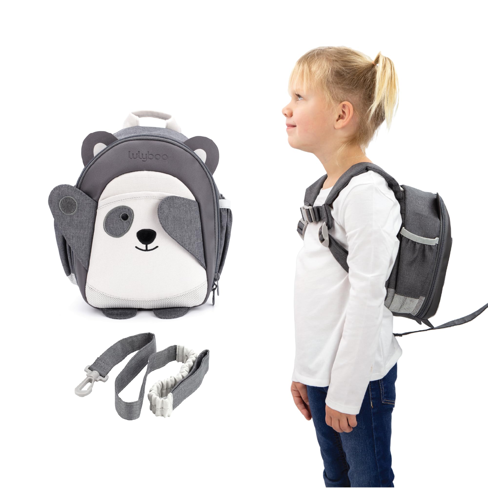 Lulyboo Panda backpack five pockets organized for on-the-go essentials.