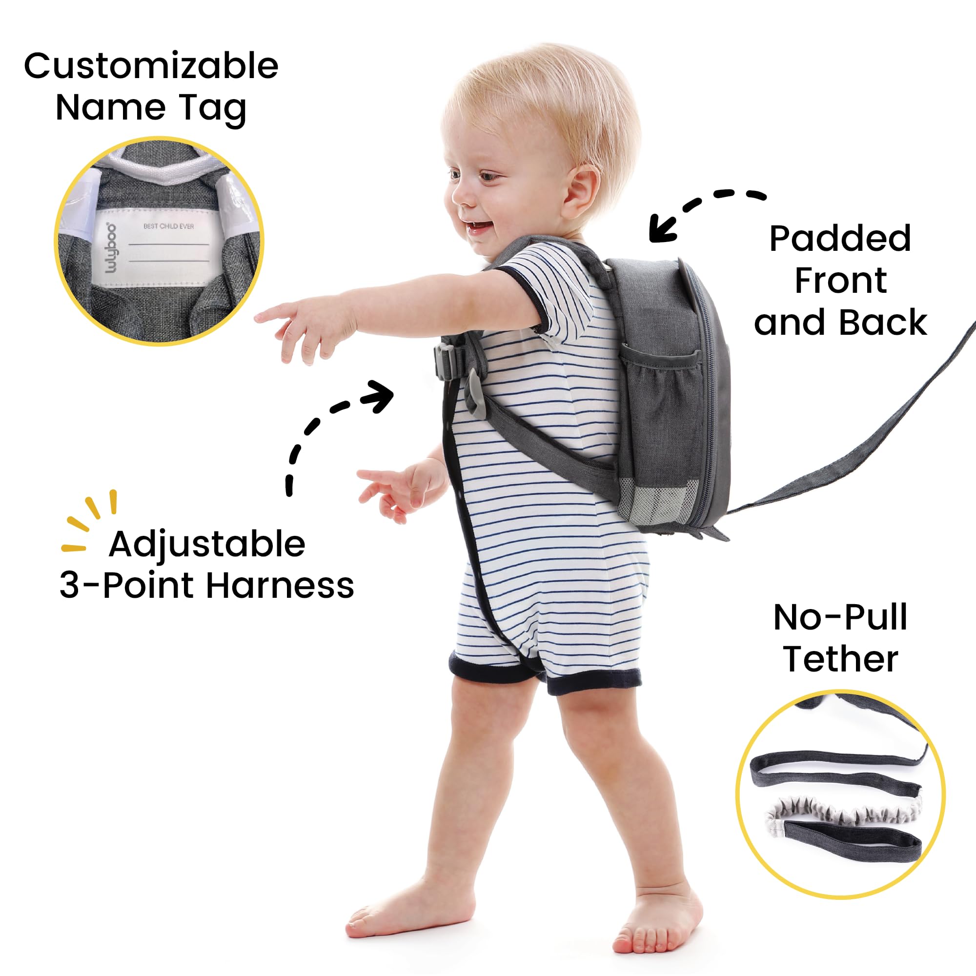 Lulyboo Panda backpack removable wrist tether for flexible supervision.