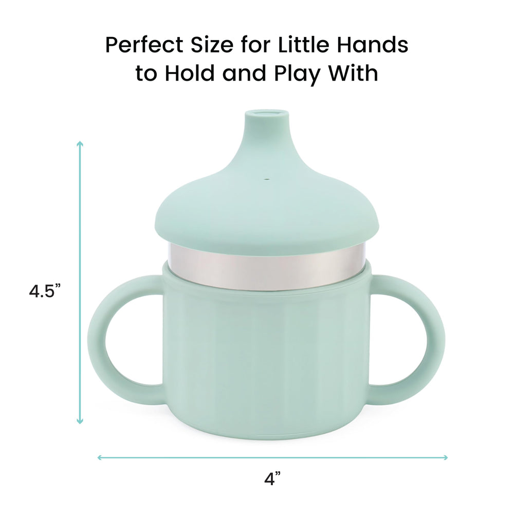 Lulyboo sippy cup’s double-wall insulation keeps drinks cold or warm.
