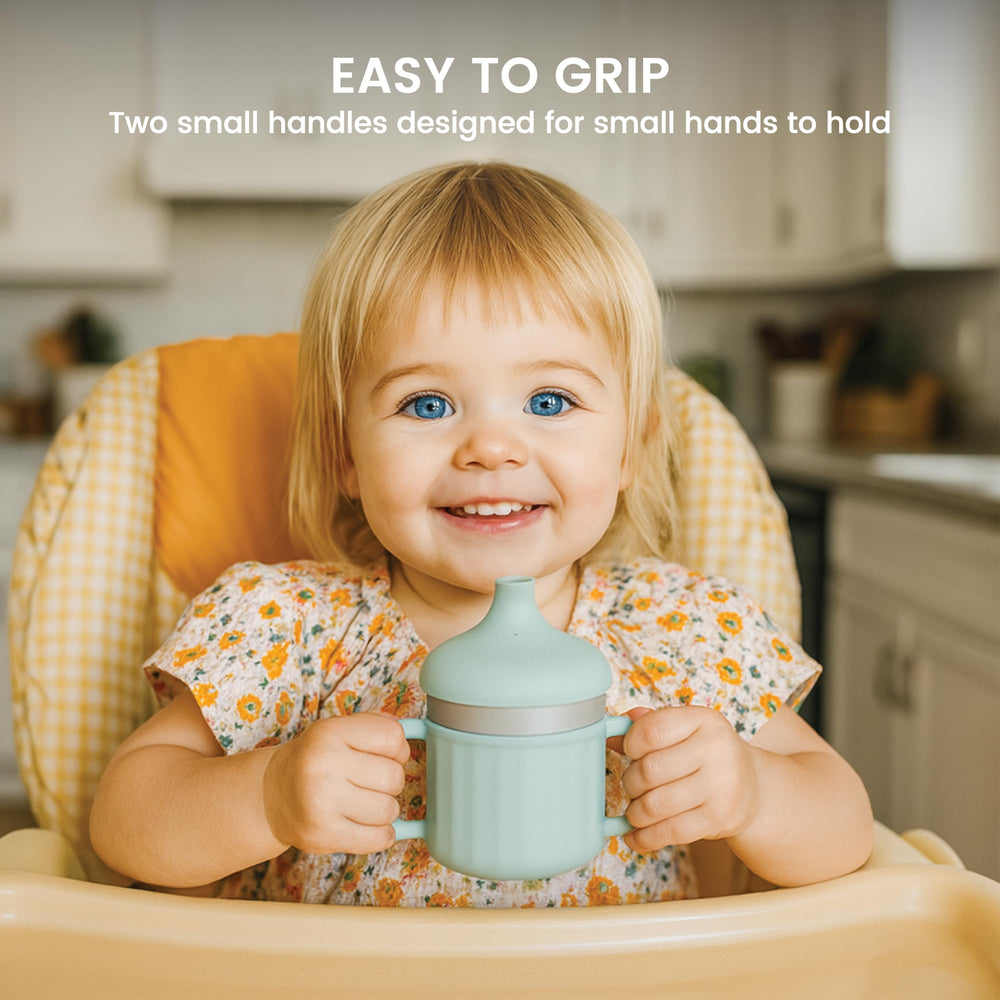 Lulyboo sippy cup wide-mouth opening for easy filling and cleaning.