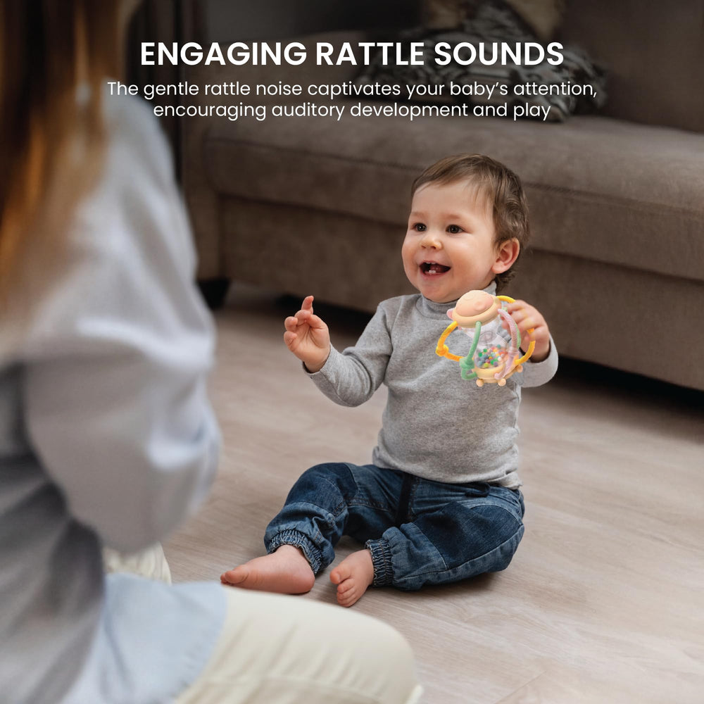Lulyboo Teether Rattle built-in rattle for gentle auditory play during infancy.