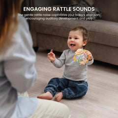 Lulyboo Teether Rattle built-in rattle for gentle auditory play during infancy.