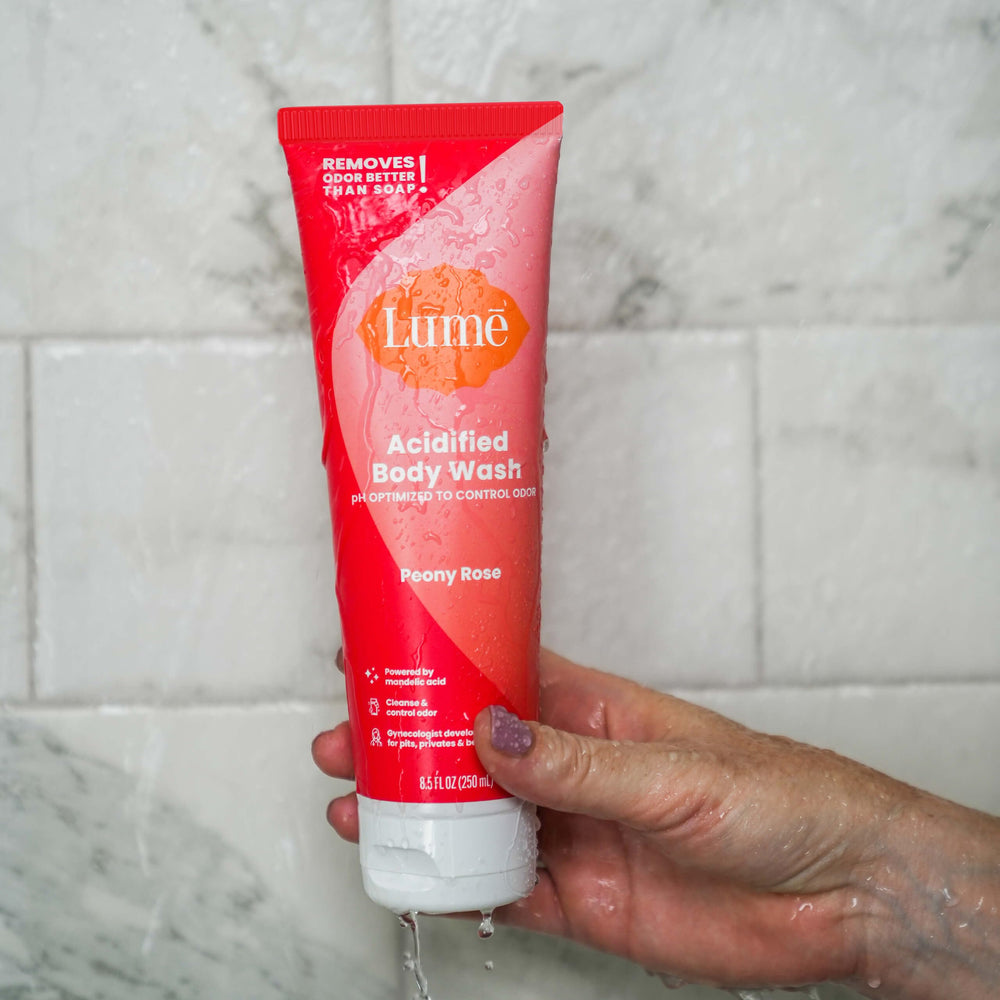 Lume Acidified Body Wash moisturizing formula leaves skin comfortable.