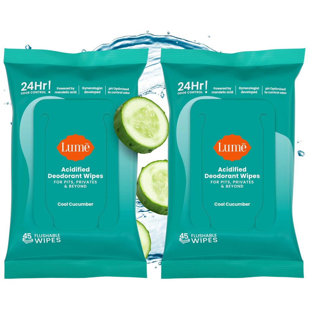 Lume Acidified Deodorant Wipes Cool Cucumber pack front for all-day freshness.