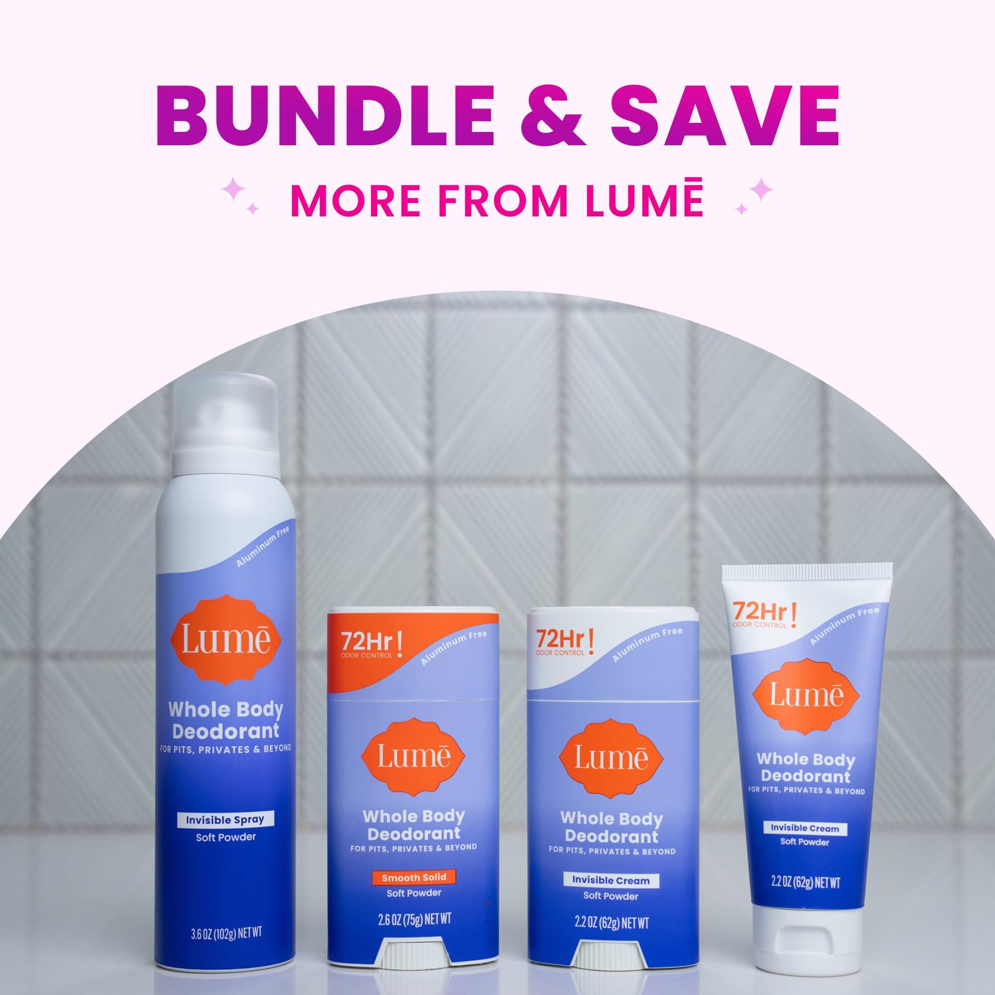 Aluminum-free and baking soda-free formula on Lume label.
