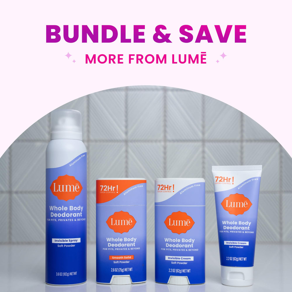 Aluminum-free and baking soda-free formula on Lume label.