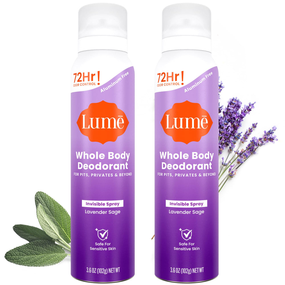 Lume Invisible Spray Deodorant bottle displaying all-over odor control for the body.