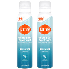 Lume Invisible Spray Deodorant bottle showing unscented formula for whole-body use.