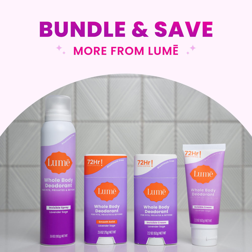 Lume Lavender and clary sage notes for daily freshness.