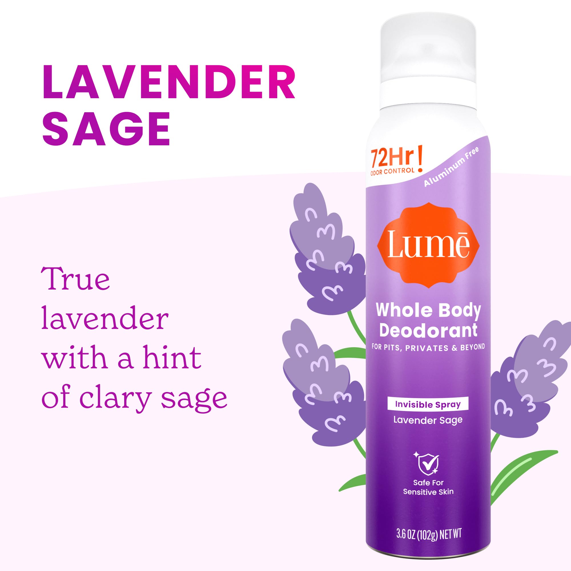 Lume Lavender Sage scent feels light and skin-friendly on skin.