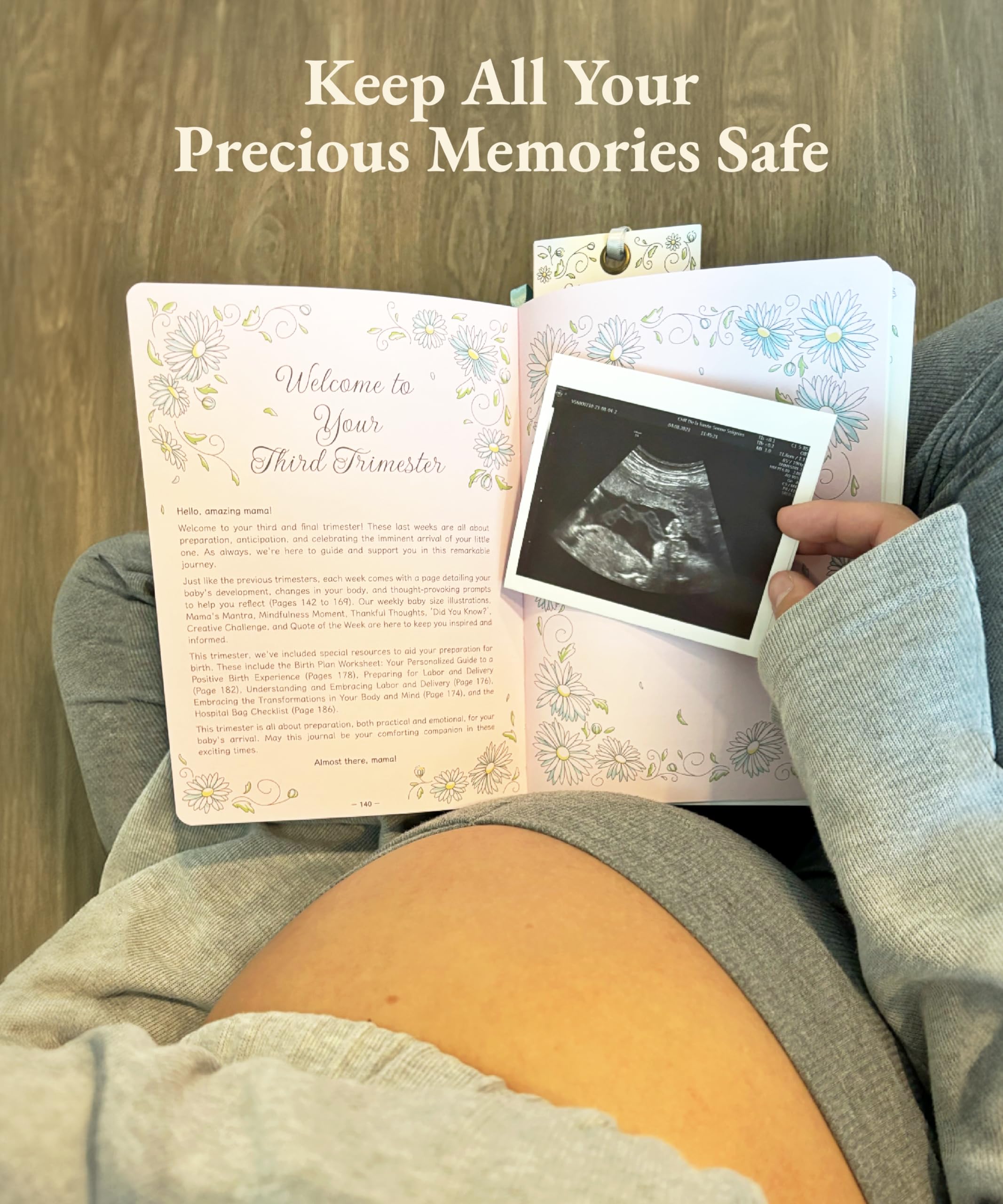 Luminate Press Keepsake Journal sonogram envelope and back pocket for keepsakes