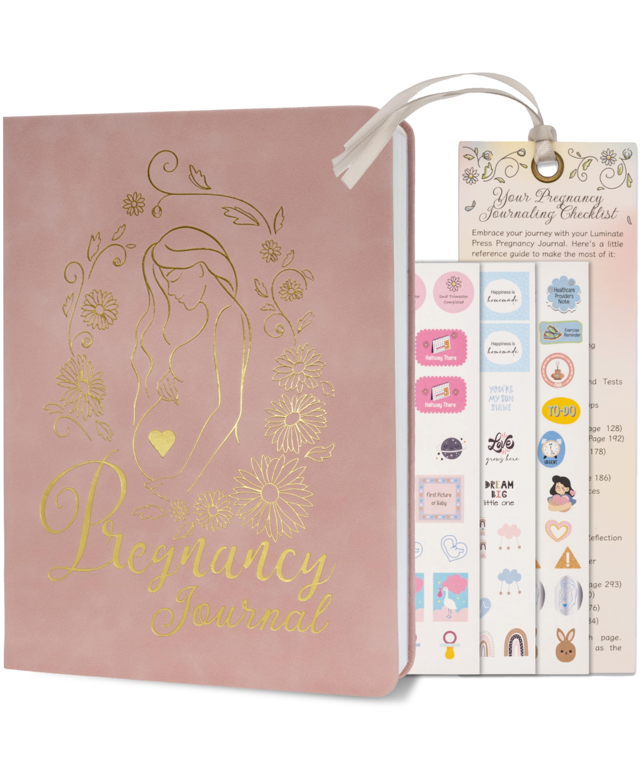 Luminate Press Keepsake Pregnancy Journal cover with premium vegan leather for an elegant look.