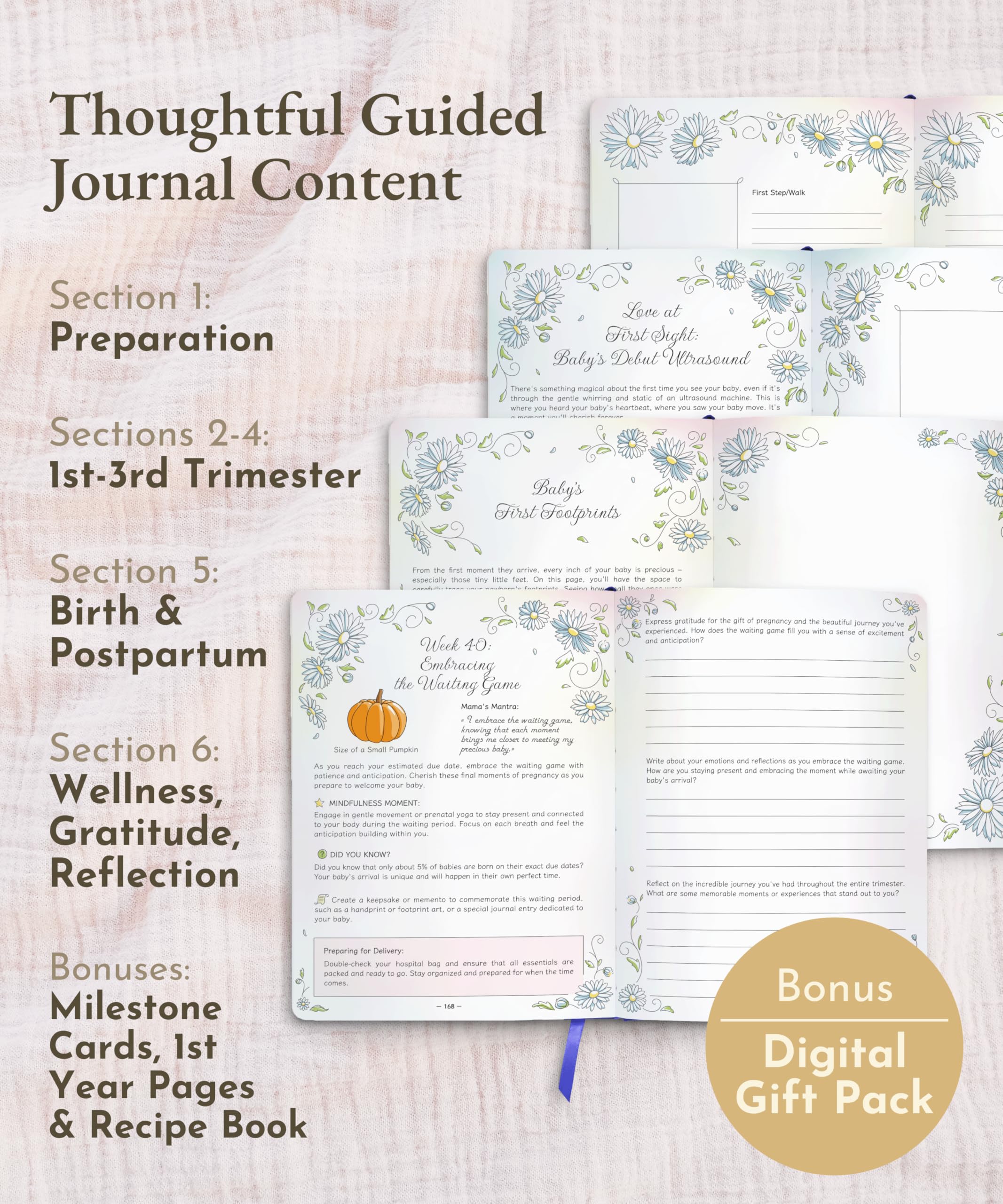 Luminate Press Keepsake Pregnancy Journal over 60 photo and scrapbook pages.