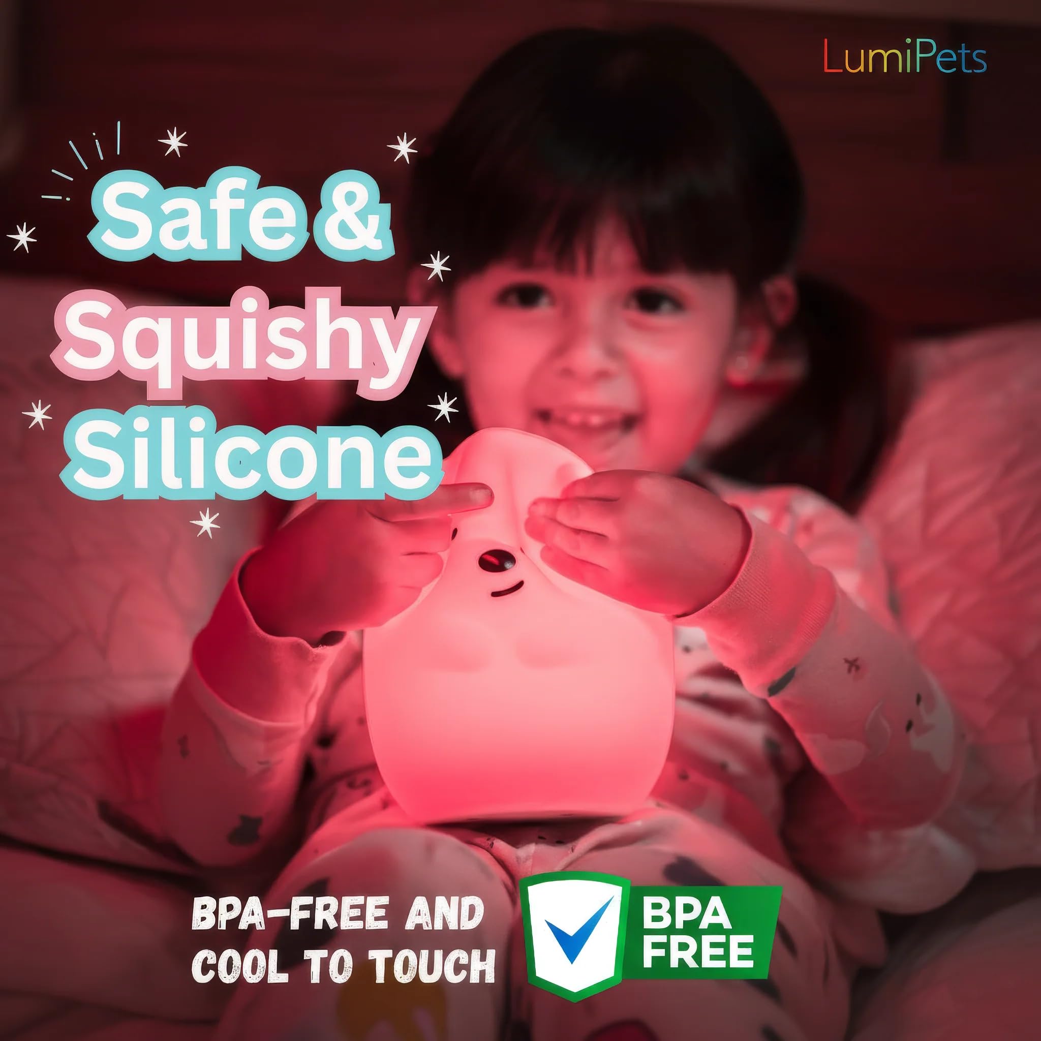 Lumipets Benny Bear shows 9 color hues for mood lighting.