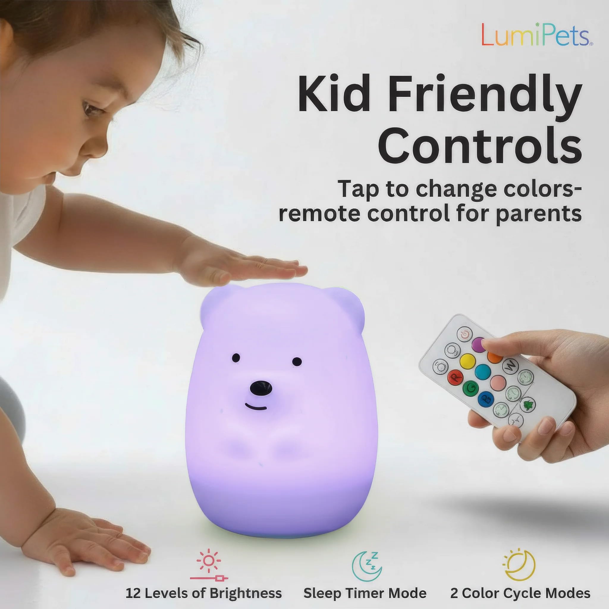 Lumipets Benny Bear remote control setup for easy brightness and mode switch.