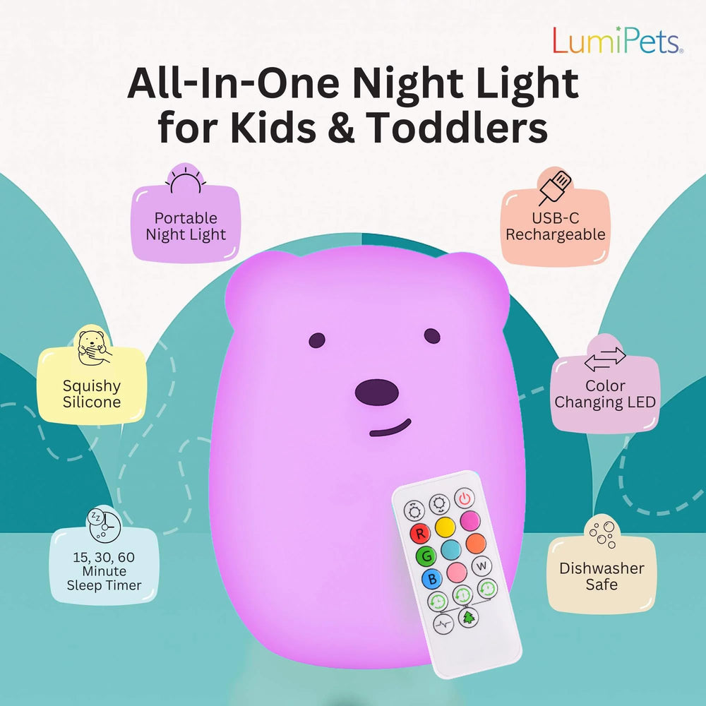 Lumipets Benny Bear sleep timer options for paced bedtime.