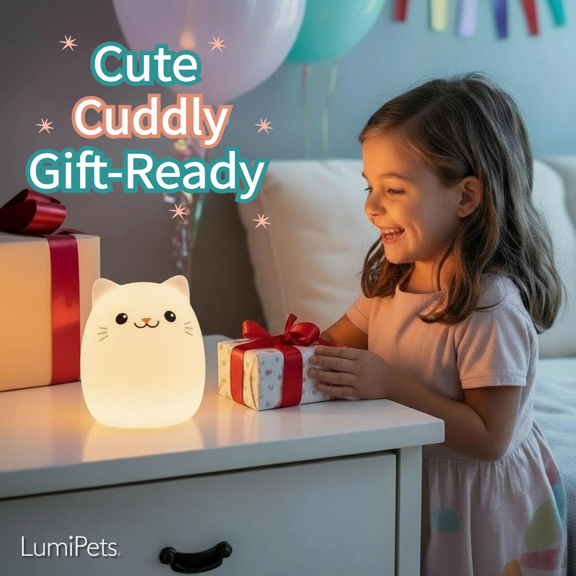 Lumipets Clive night light side angle showing compact portable design for travel
