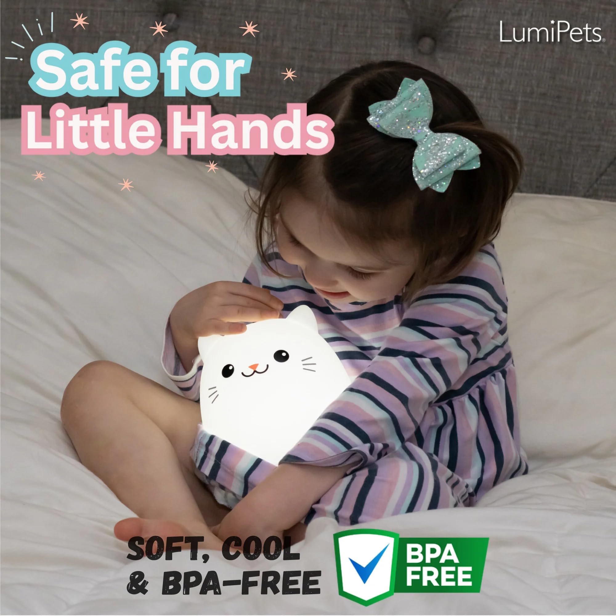 Lumipets Clive touch-control cat glows softly with convenient tap color switch
