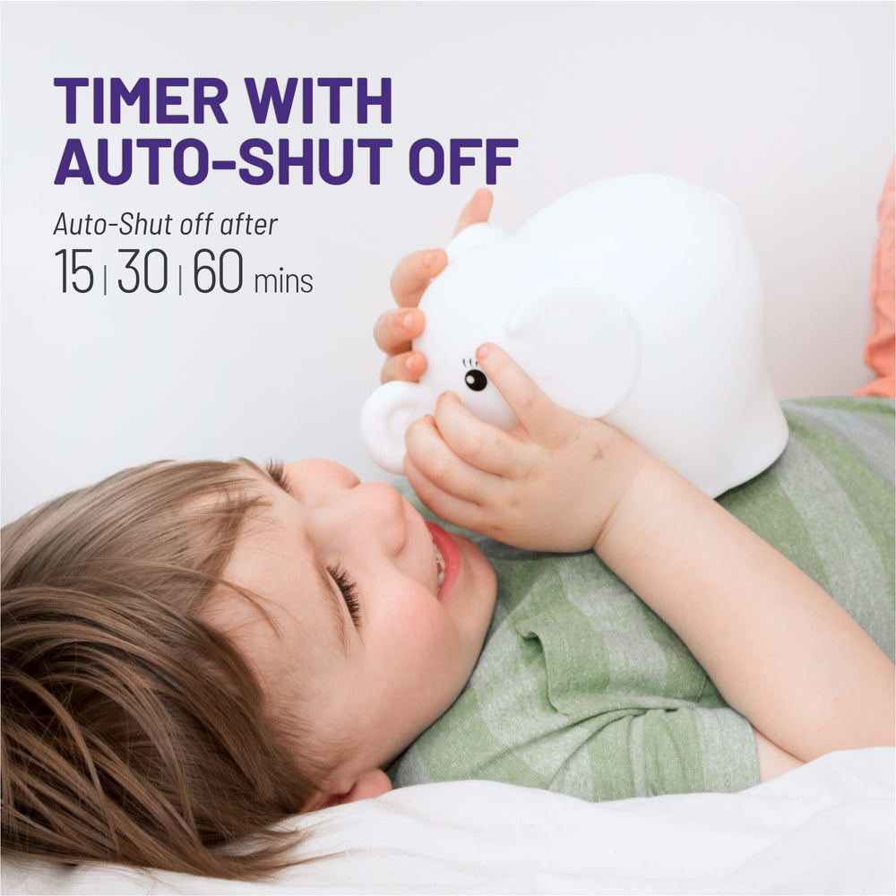 Nine color options and twelve brightness levels on Eggbert night light