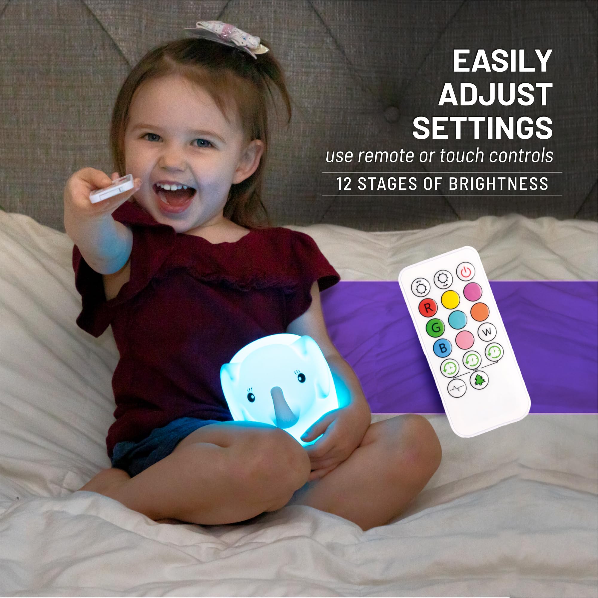 Eggbert night light with remote control for brightness and timers
