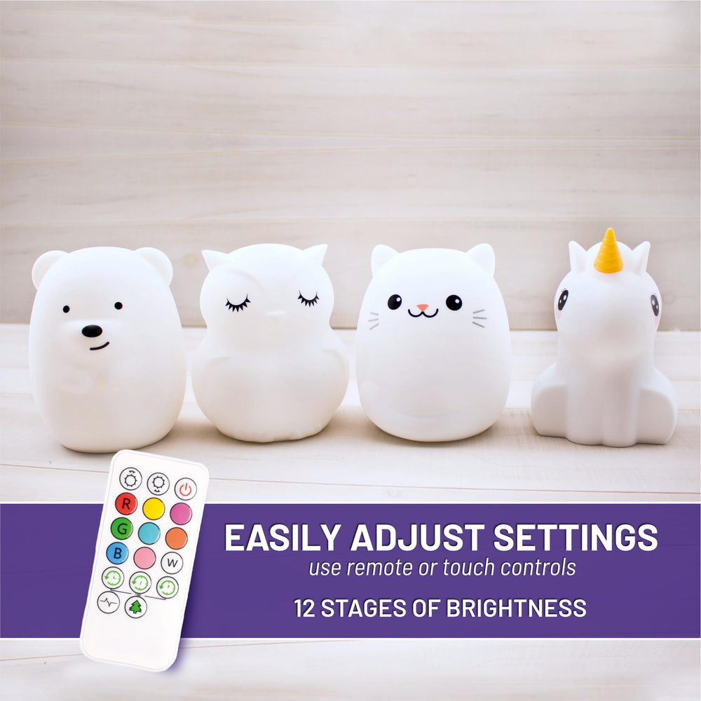 Soft silicone Lumipets night light stays cool to touch.