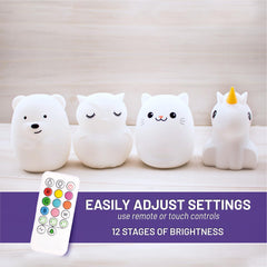 Soft silicone Lumipets night light stays cool to touch.