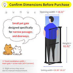 Lumizone cat gate with adjustable width from 26.38 to 30.11 inches for versatility.