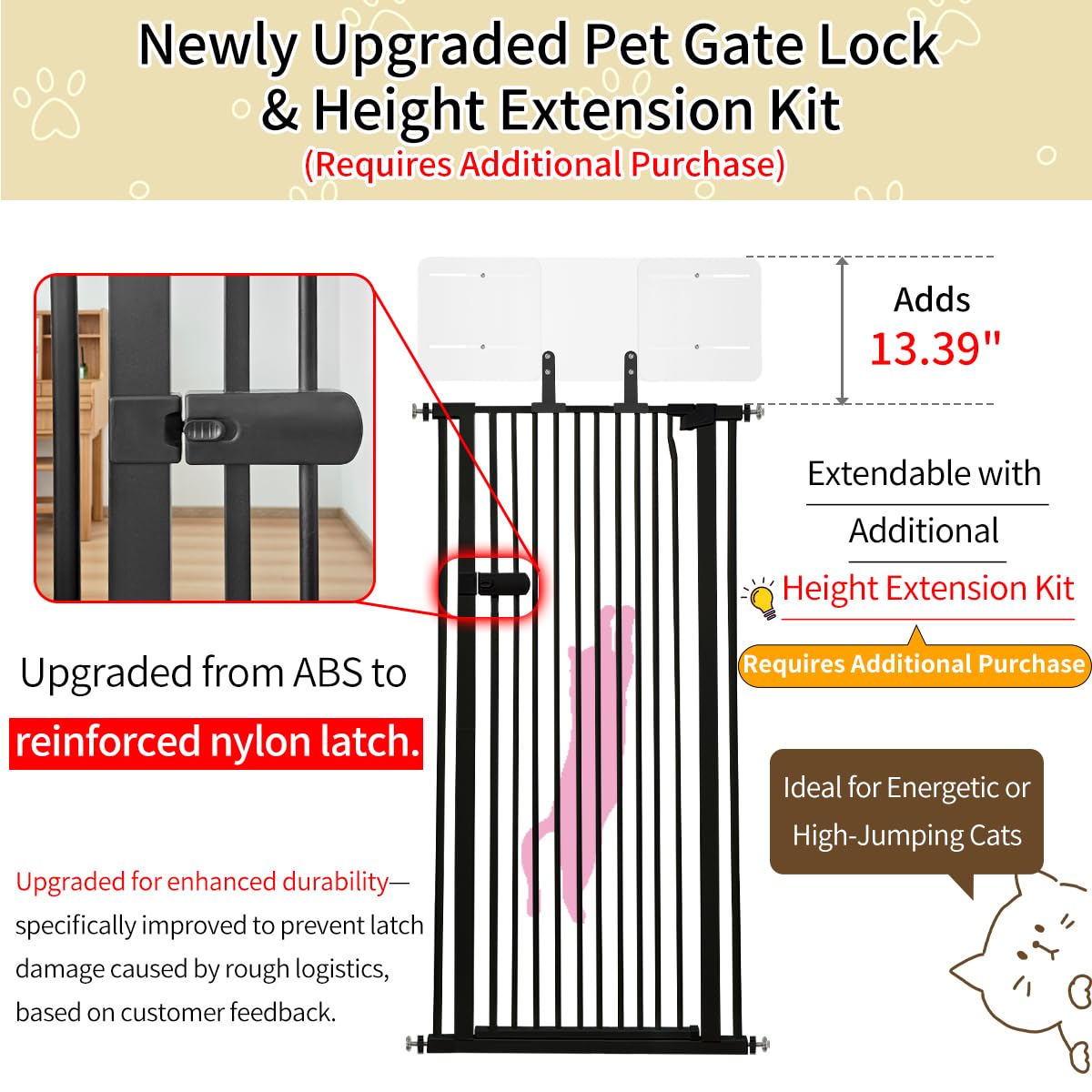 Lumizone cat gate mounted without drills for easy setup.