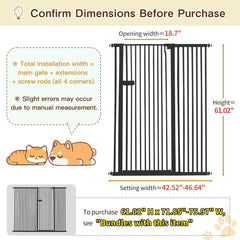 Lumizone cat gate shows adjustable width for fitting wide doorways without drilling.