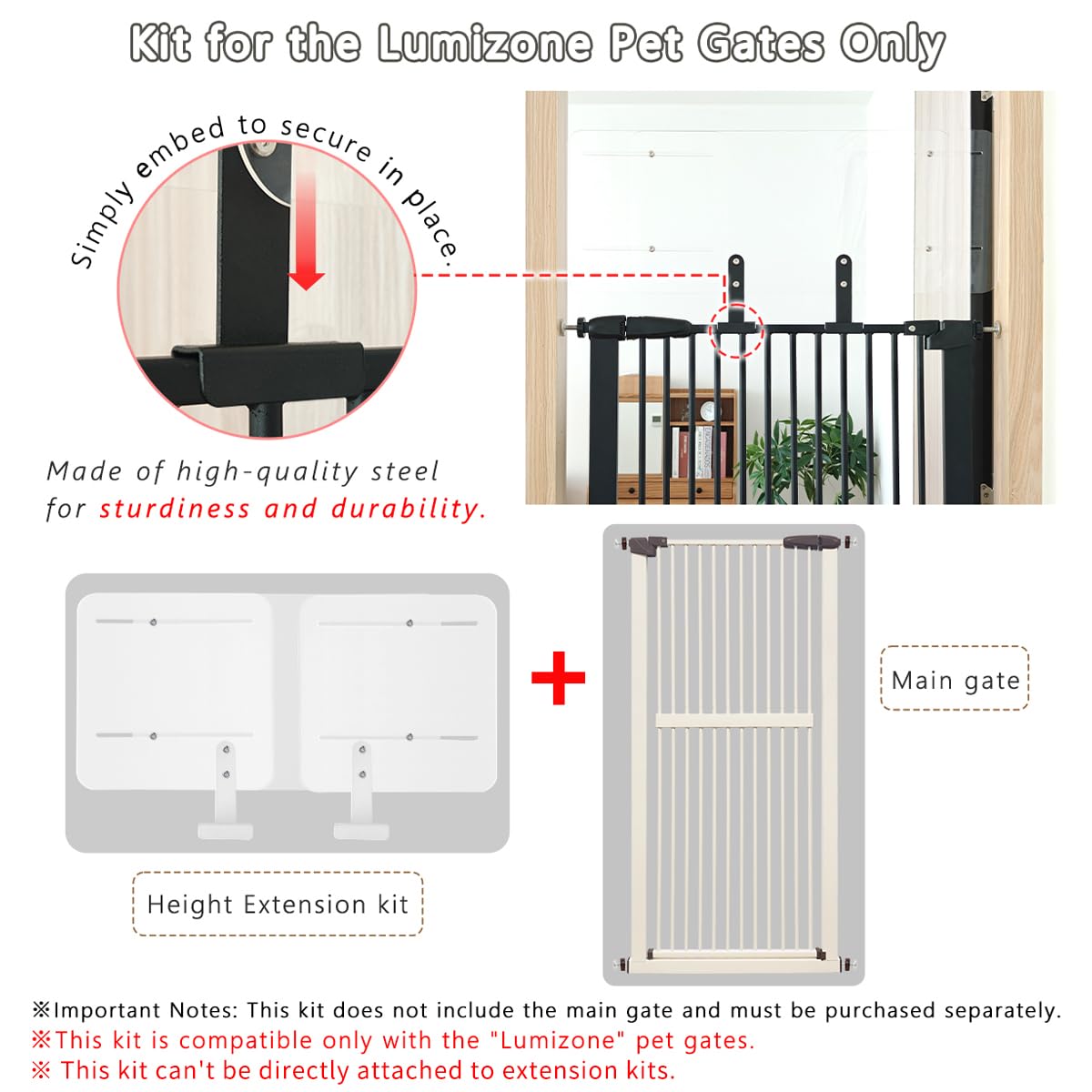 Lumizone extension supports widths from 23 to 41 inches for flexible fit.