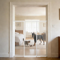 Lumizone extra tall cat gate in doorway blocks escape with 55.12-inch height.