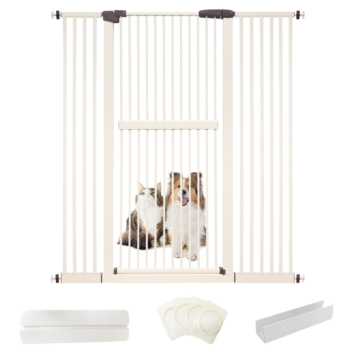 Lumizone extra tall gate in cream keeps active cats safely contained