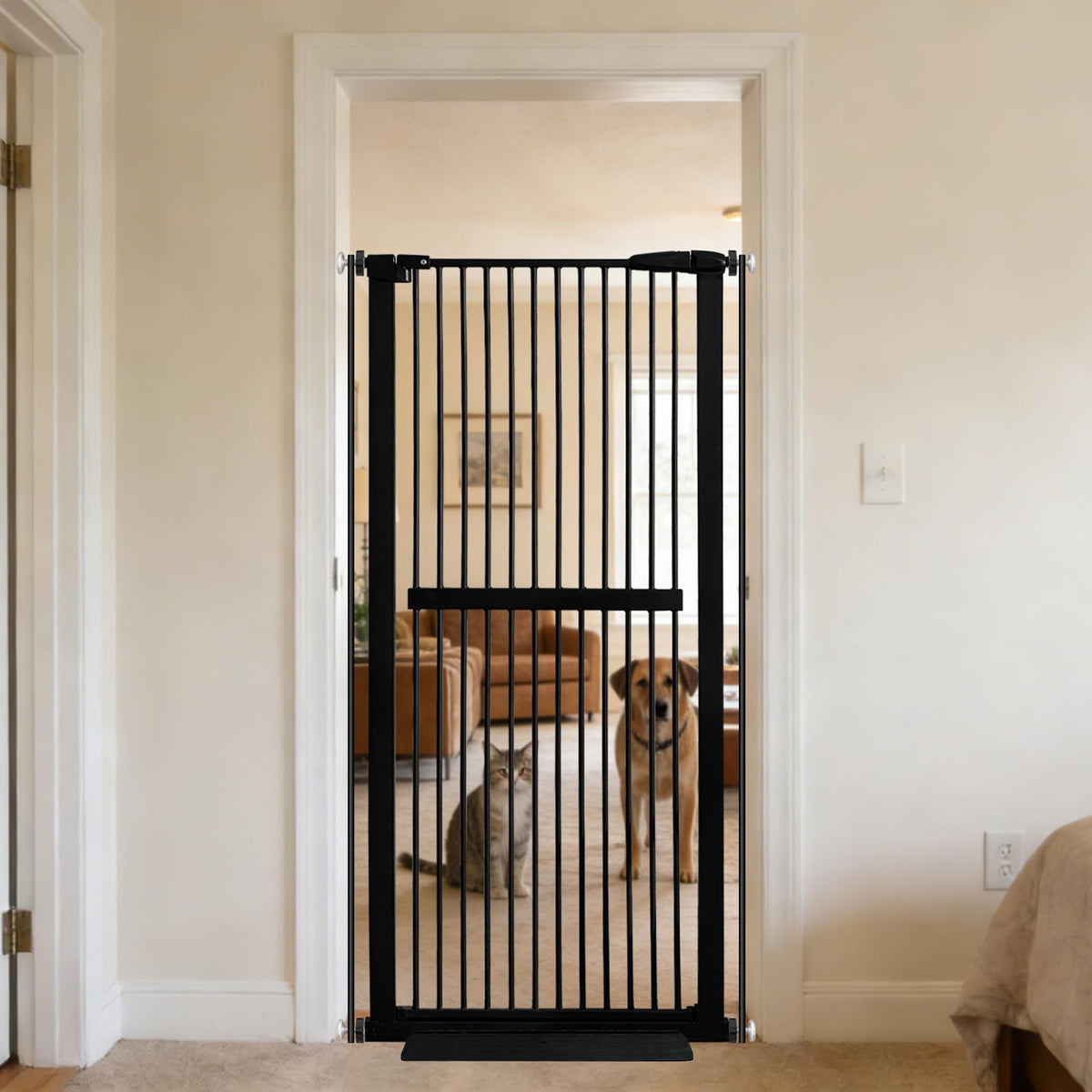 Lumizone extra tall cat gate 61.02 inches keeps cats contained in busy homes.