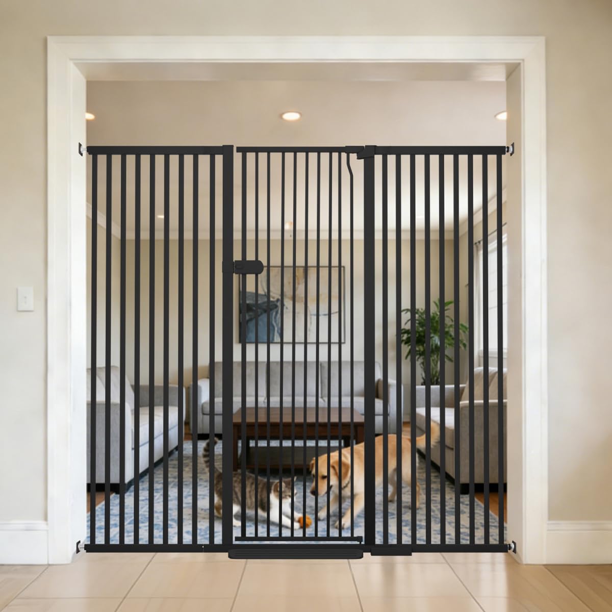 Lumizone extra tall cat gate blocks jumping in 61-inch height for safer indoor spaces