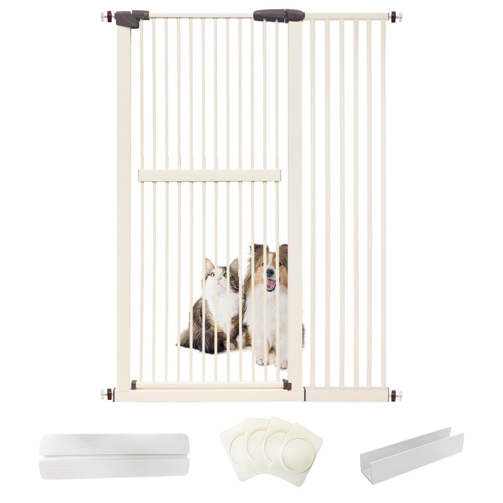 Lumizone extra tall cat gate cream installed in a doorway to deter climbing