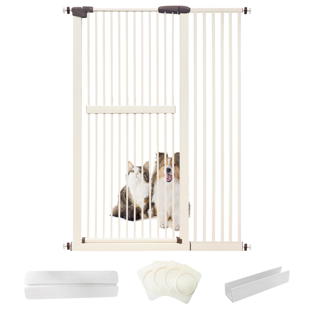 Lumizone extra tall cat gate cream installed in a doorway to deter climbing