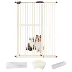 Lumizone extra tall cat gate cream installed in a doorway to deter climbing