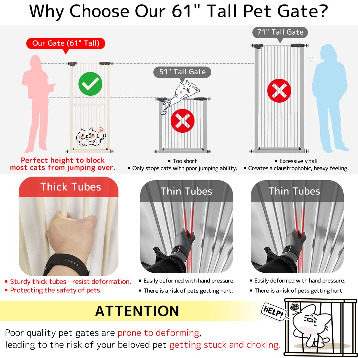 Lumizone cream gate with 1.37 inch gap keeps pets and kids safe
