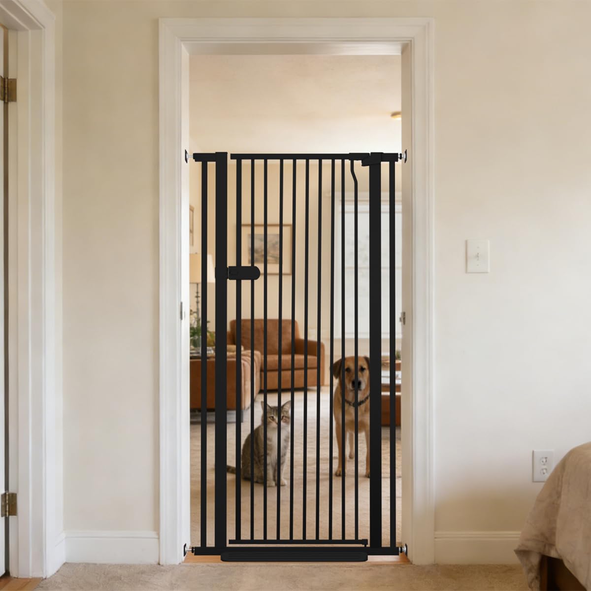 Lumizone extra tall cat gate blocks doorway for secure pet entry