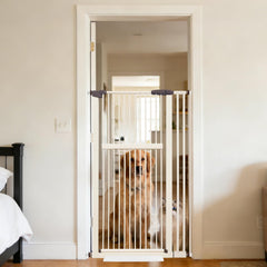Lumizone extra tall gate visible at 55.12 inches, ideal for preventing cat escapes.