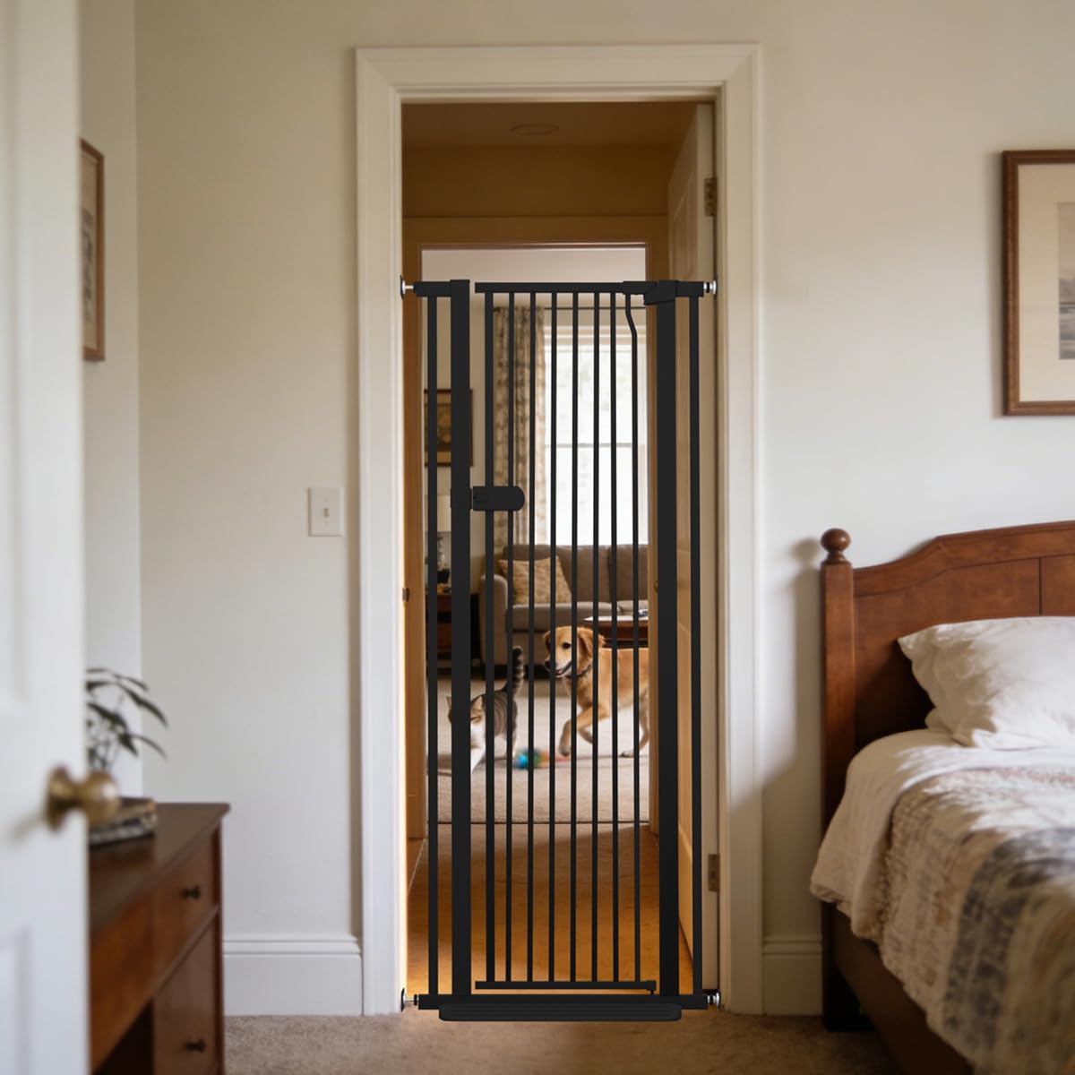 Lumizone extra tall cat gate 61.02 in height keeps cats contained in doorways.