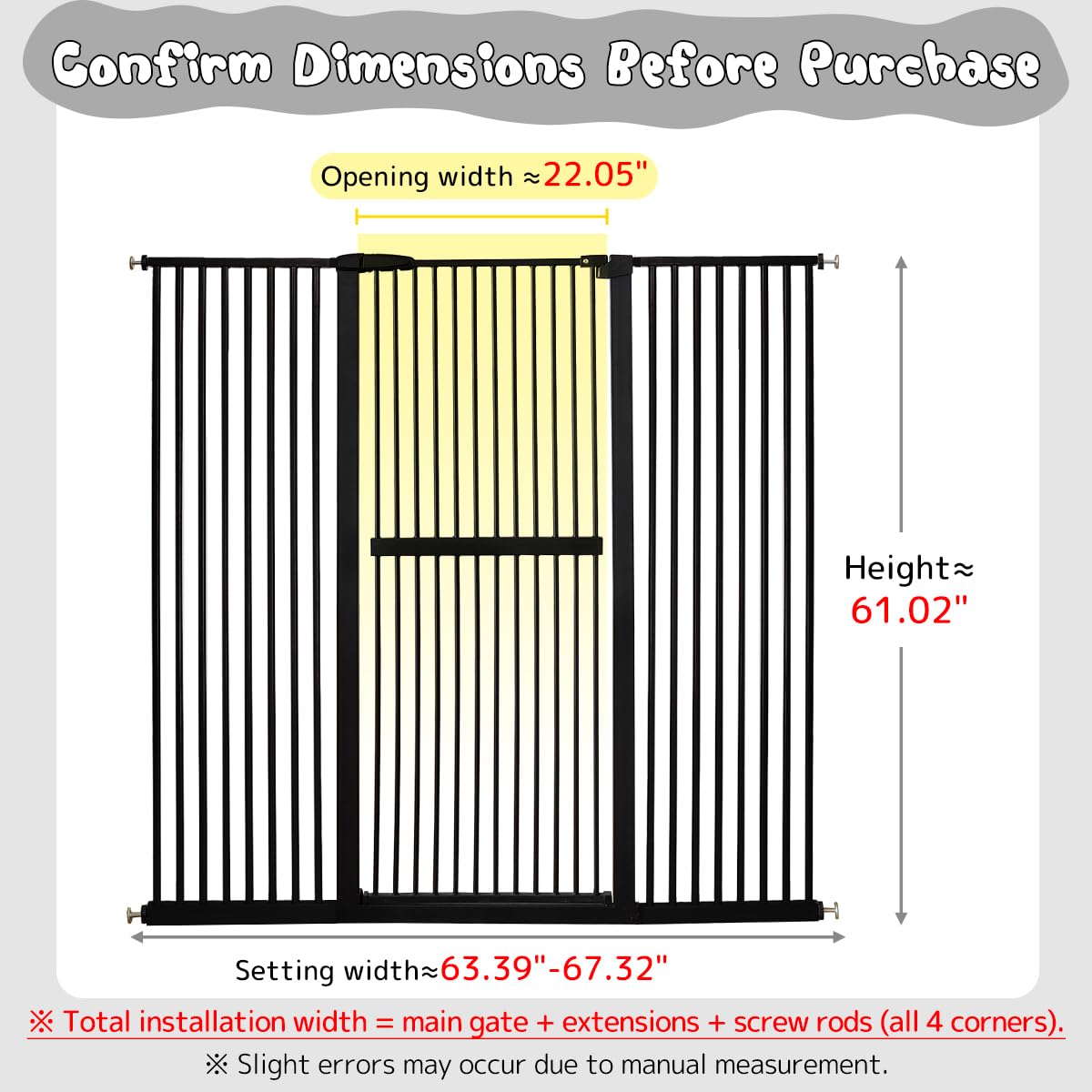 Lumizone wide adjustable gate fits openings from 63.39 to 67.32 inches