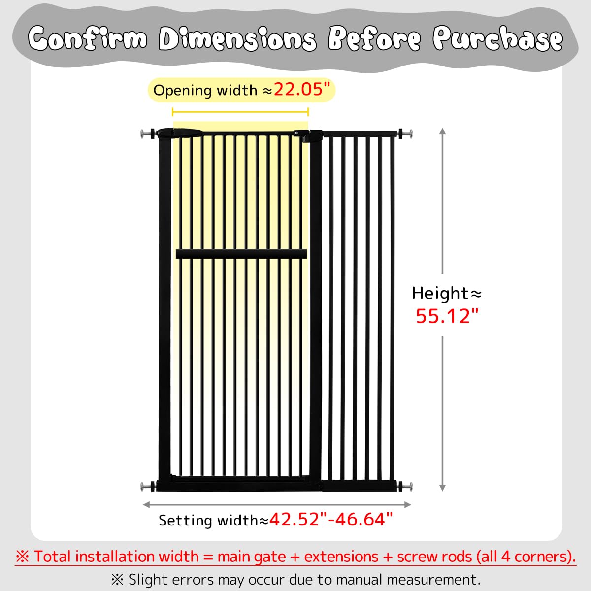 Lumizone gate with 42.52-46.64 inch width fits doorways and hallways.