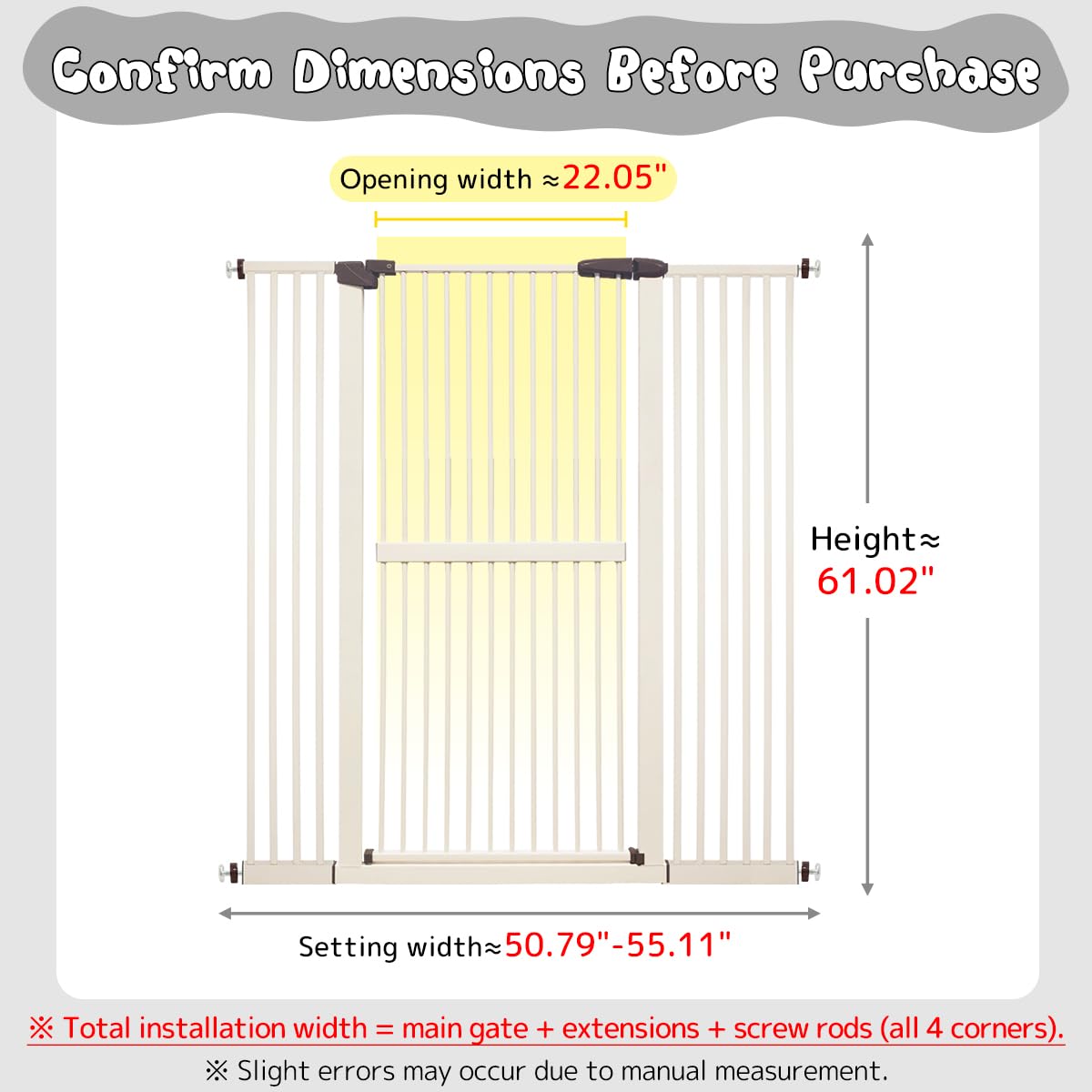 Lumizone width adjustable gate fits openings from 50.79 to 55.11 inches