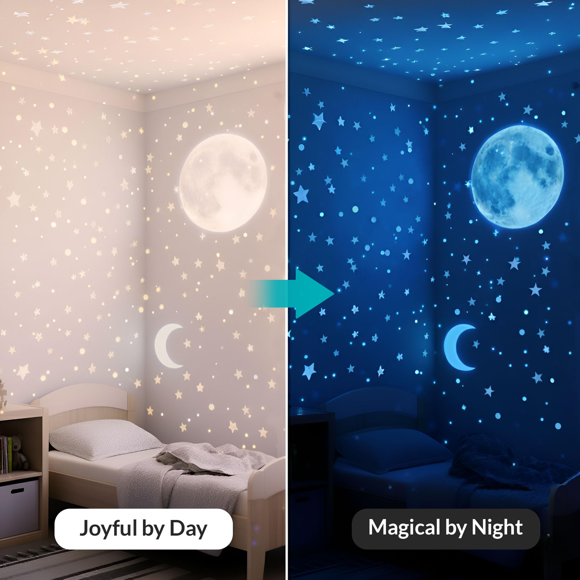 LUMOSX blue glow stars ceiling set serves as a safe night light without electricity