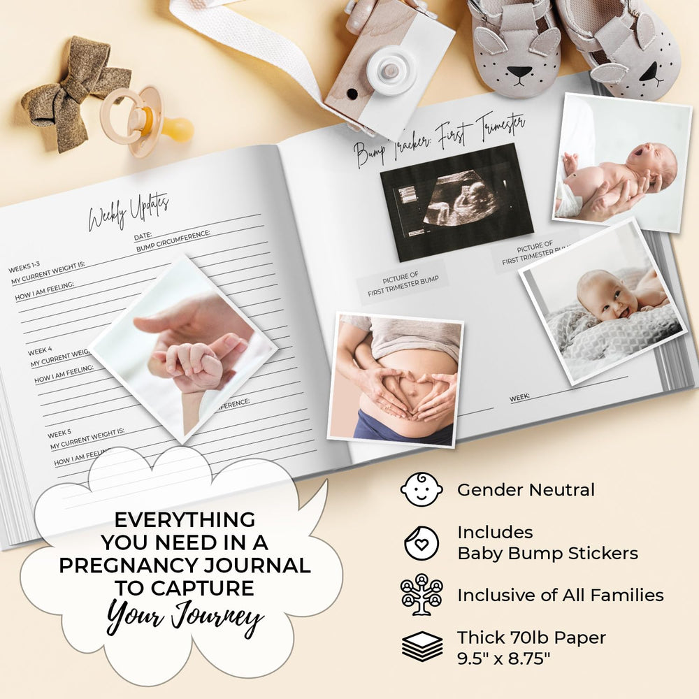 LUMOSX Pregnancy Journal interior pages with week-by-week tracker for organization
