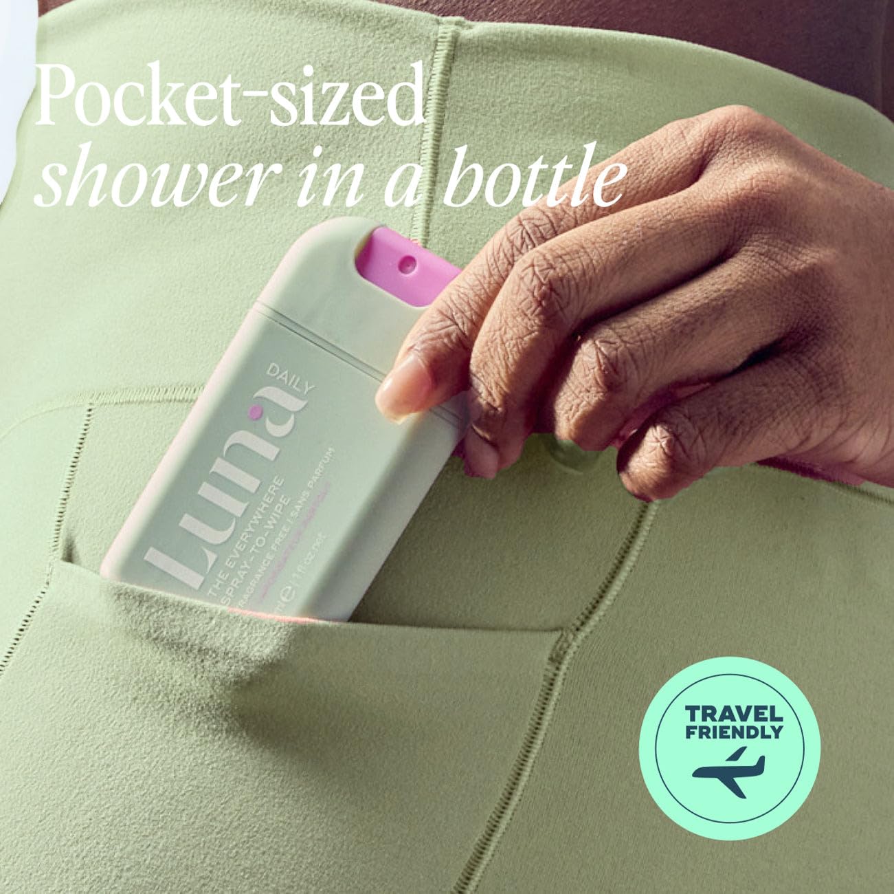 Luna Daily spray dispense action; quick cleansing on the go